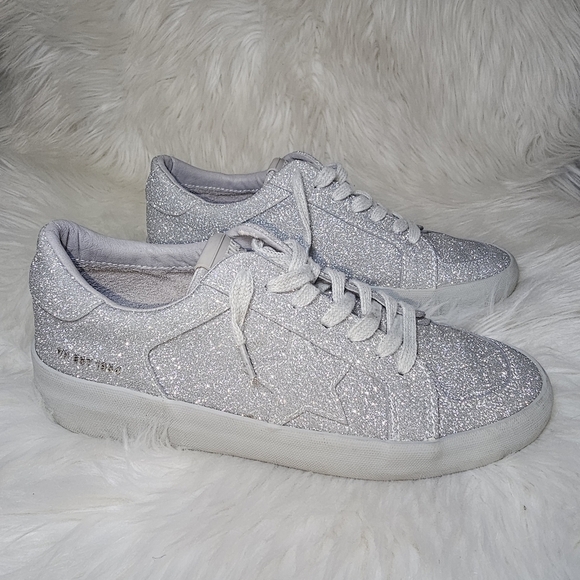 Vintage Havana Kara Silver Matt Star Glitter Sequins Sneakers - Picture 2 of 10